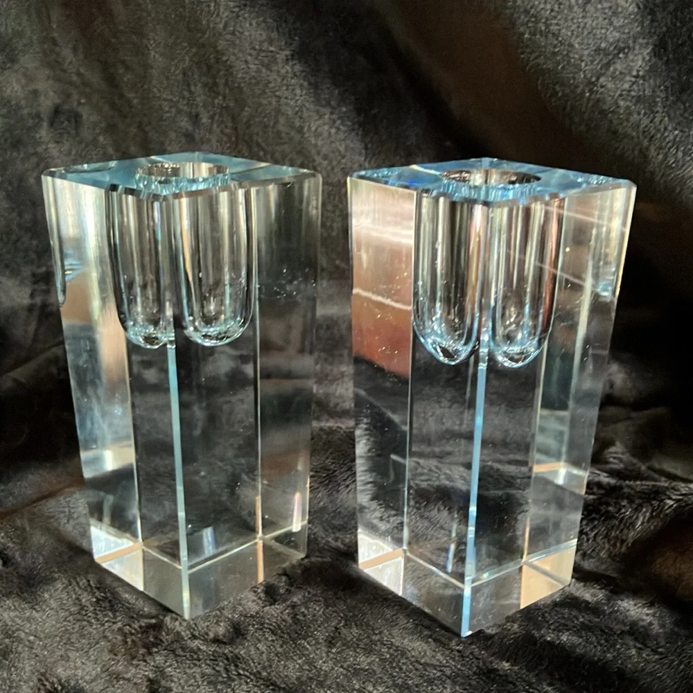 Vintage Modern Crystal Candle Stick Holders With Storage Box